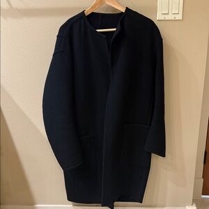 Vince Reversible Wool Coat Black Minimalist Open Front Coat Chic Modern Classic